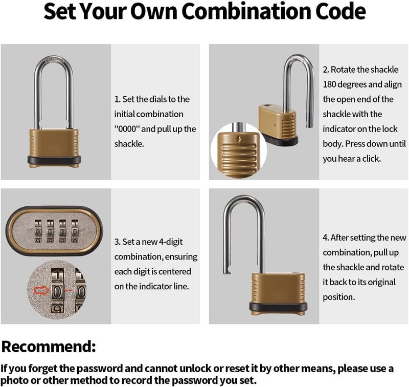 CINCINNO 4 Digit Combination Lock, Heavy Duty Combo Padlock with Long Shackle for Outdoor Use,Sheds, Locker, Storage Unit, Gym and Gate - Image 2
